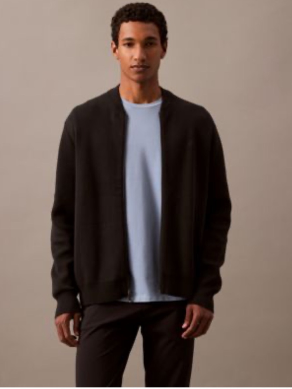 Calvin Klein Smooth Cotton Sweater Bomber Jacket Black Minimalist Men’s M